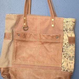 Myra Bag Patchwork Tote in Tan, Cream, and Brown